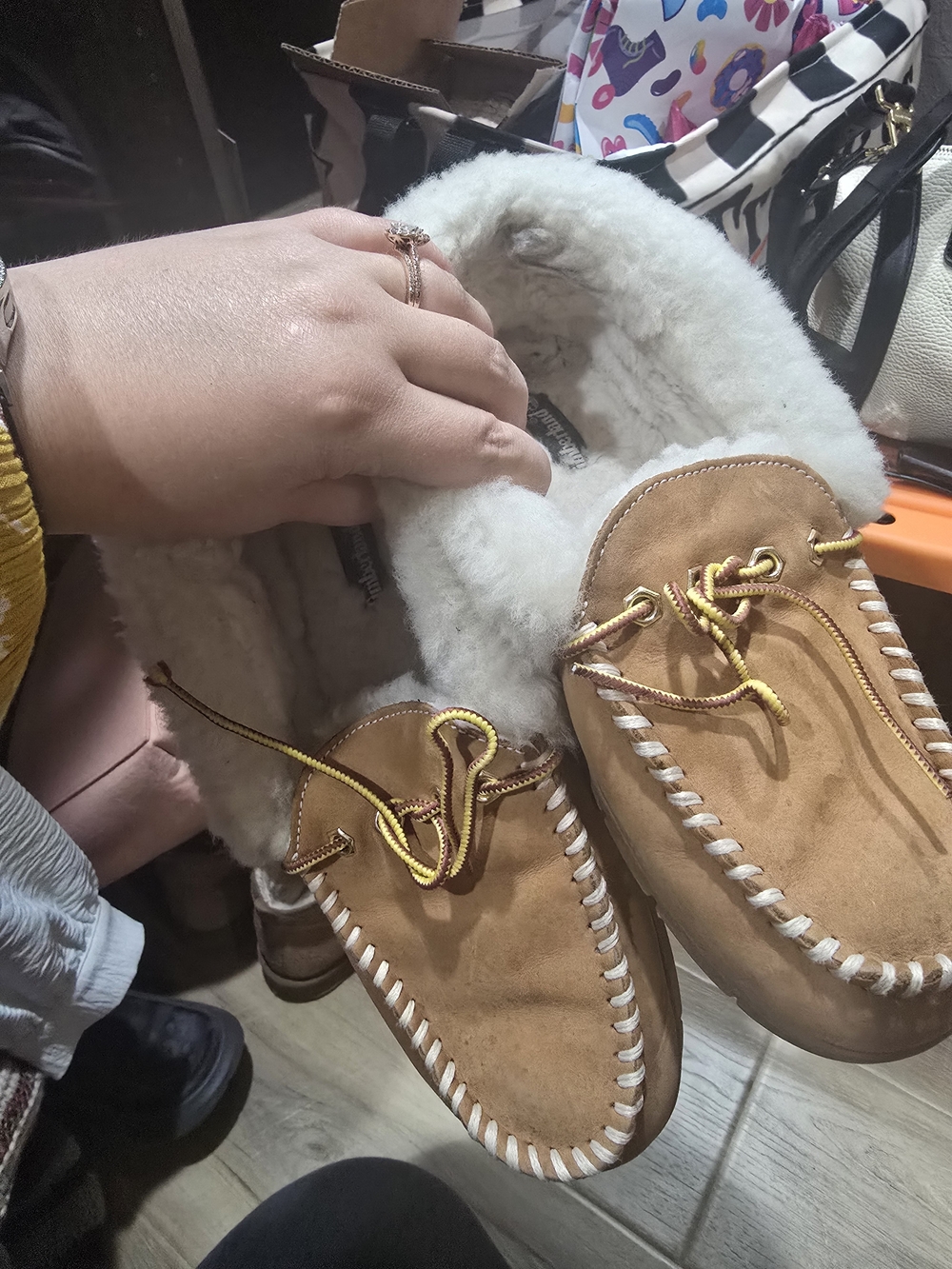 Timberland Tan Suede Shearling-Lined Moccasin Slippers